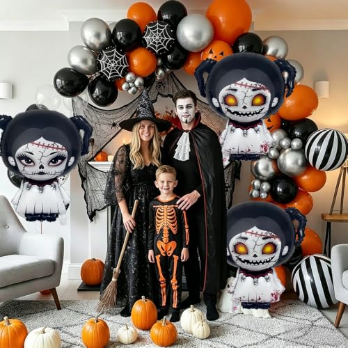 Halloween Foil Balloon Set with Horror Doll Designs for Party Decorations