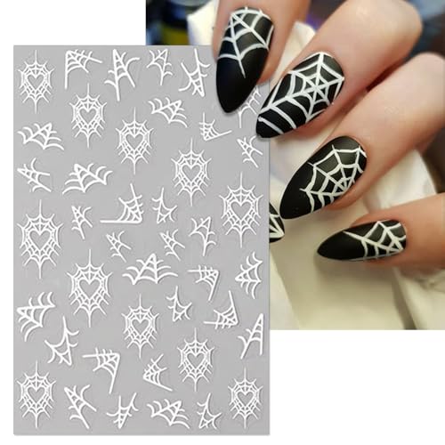 Halloween Spider Web Nail Stickers - Black & White Self-Adhesive 3D Decals - Variation of THIS listing