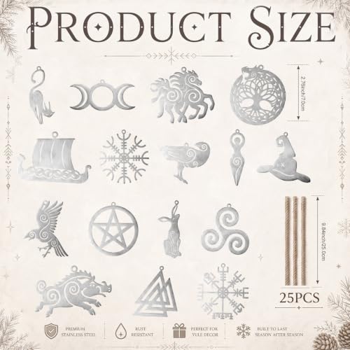 16pcs Viking Norse Rune Christmas Tree Ornaments - Scandinavian Holiday Decor