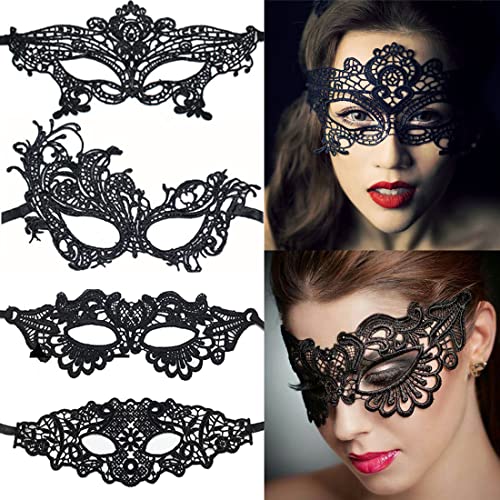 6-Piece Black Lace Eye Masks Set for Costume Parties and Masquerades