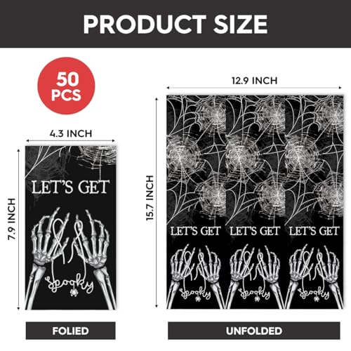 Halloween Paper Napkins 50Pcs Black Cobweb Skeleton Scary Theme 4.3x7.9 Inches