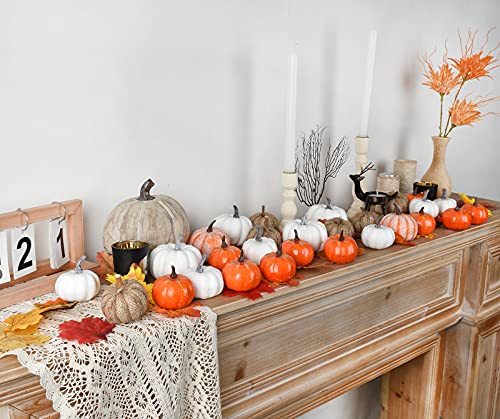 Artificial Fall Pumpkins and Maple Leaves Home Decor Set - Harvest Thanksgiving Autumn Decorations