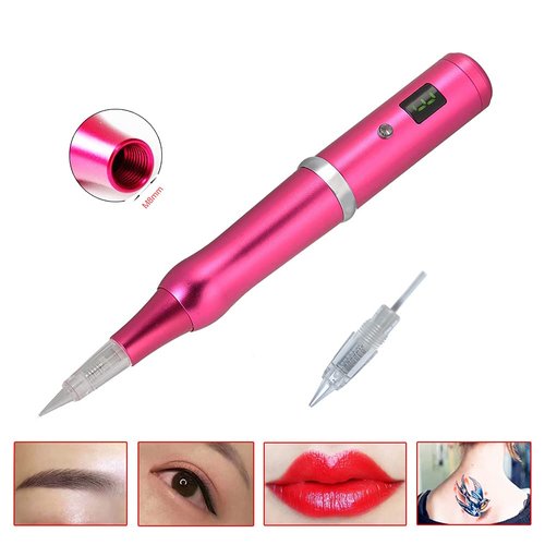 ALIWOD Permanent Makeup Pen Eyebrow Pen Tattoo Rotary Machine 10PCS Needles For Eyebrows,Eyeliners, Lips And Small-Tattoo(Rose red) AP657R