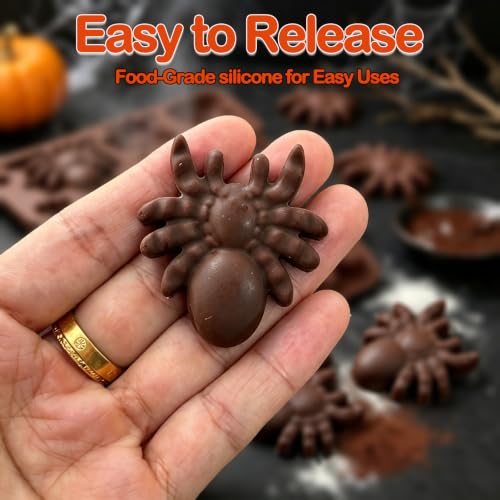 Halloween Chocolate & Candy Mold Set - Spider & Bat Silicone Molds, Brown Variation