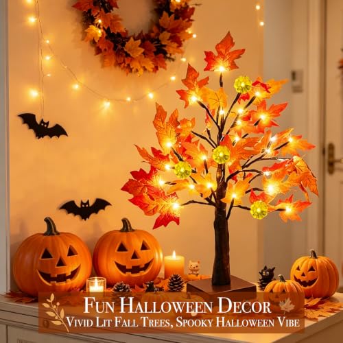 Prelit Fall Maple Tree with Pumpkin Lights - 1ft 6in Indoor Decor