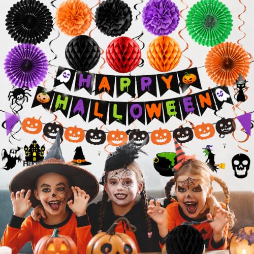 Halloween Party Decorations Banner Set for Indoor Home Office Purple Orange Black Variation