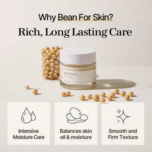mixsoon Bean Cream-Deep Moisturizer Face Cream, Hydrating and Smoothing for Face, Fermented Soybean Extract, Lightweight Non-Sticky Finish 50ml / 1.69 fl.oz. Korean Glass Skin Care