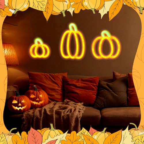 3-Pack Fall Pumpkin Neon Signs LED Halloween Lights for Window Decor
