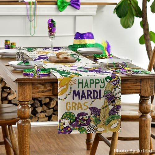 Lobster Mask Mardi Gras Table Runner - Carnival Kitchen Decor 13x72 Inch