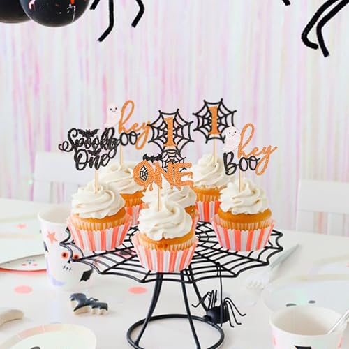 Halloween Cupcake Toppers 24Pcs Glitter Skull Picks for Spooky Party Decorations