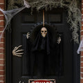 Lighted Talking Moving Skeleton Head Reaper Halloween Hanging Decor with Motion Sensor