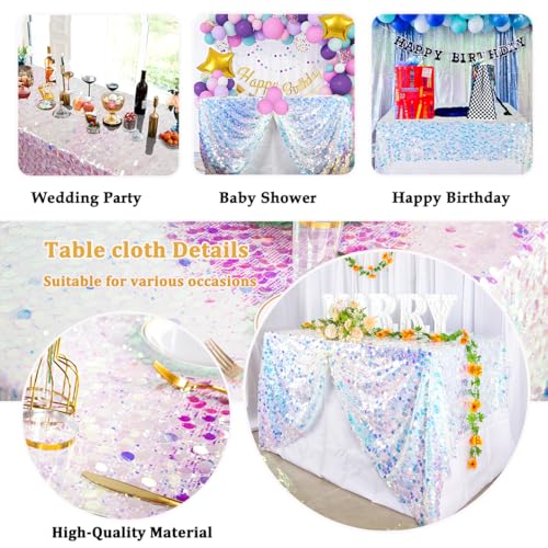 80 x 50 Inch Iridescent Sequin Tablecloth - Rectangular Mermaid Sparkle Cover