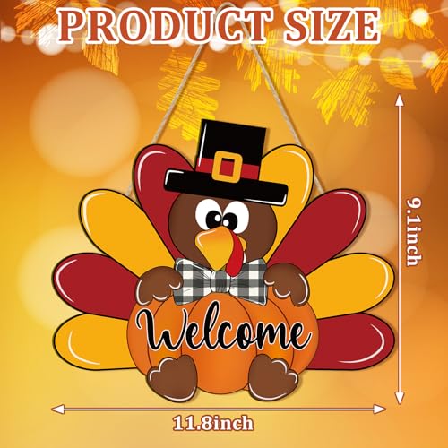 Thanksgiving Wooden Turkey Wreath with Black Bow - Large Fall Door Decoration