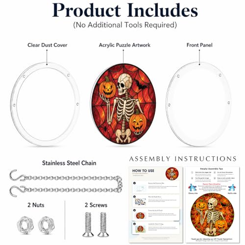Halloween Skeleton Puzzle Suncatcher - 8.9 Inch Acrylic Decoration - Variation of Skeleton / 8.9 in