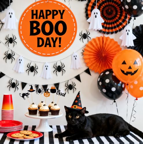 Halloween Cupcake Toppers Set - 24 Glitter Spider Ghost Pumpkin Cake Picks