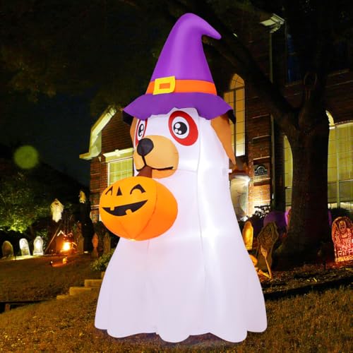 Halloween Inflatable Dog Yard Decoration with Pumpkin & LED Lights - Outdoor, 6.2 FT