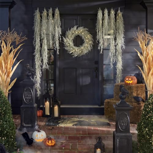 Halloween Moss Garland Set - Spooky White Old Man's Beard Decor for Haunted Scenes - 4 Pieces 2.9ft