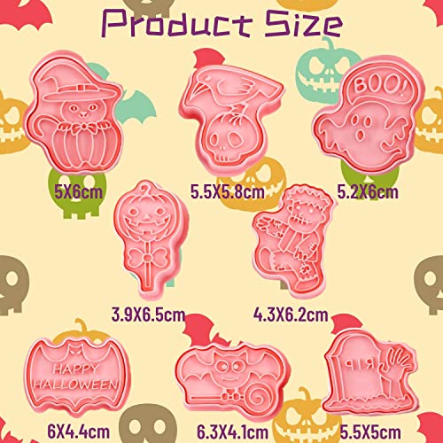 Halloween Cookie Cutter Set with Stamp - 8 Plastic Baking Tools for Cookies & Pastries