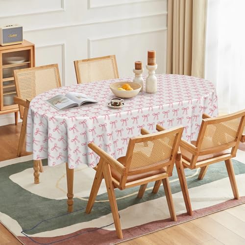 Pink Bow Tablecloth 60x84 Inch Oval - High-Quality Spun Polyester Home Decor