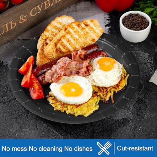 Black Disposable Paper Plates 7 Inch Set of 50 Heavy Duty Party Dinnerware