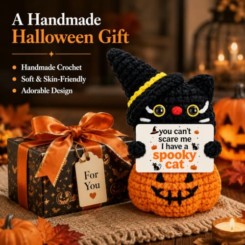 Halloween Black Cat Decor Baskets - Hand Crocheted Spooky Cat Halloween Ornament