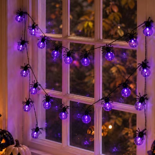 Halloween Spider String Lights 2 Pack - 20 LED Waterproof Outdoor Decor with Timer