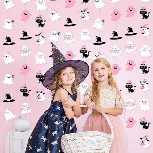 Halloween Pink Baby Ghost Paper Garland - Boo & Pumpkin Decor, Ghost Variation