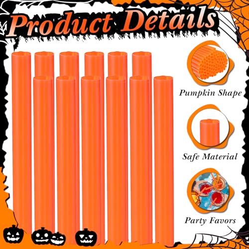 Halloween Plastic Pumpkin-Shaped Drinking Straws - Orange, 150 Pcs - Potchen