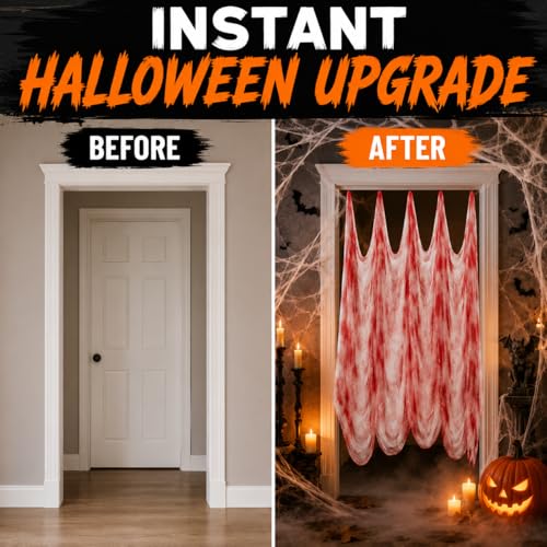 Halloween Bloody Gauze Curtain Red and White 200x80 Inch Haunted House Decor