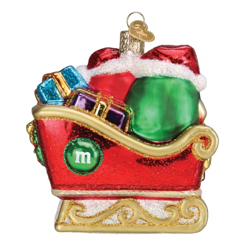 Glass M&M'S Holiday Ornament in Sleigh - Handcrafted Christmas Tree Decoration