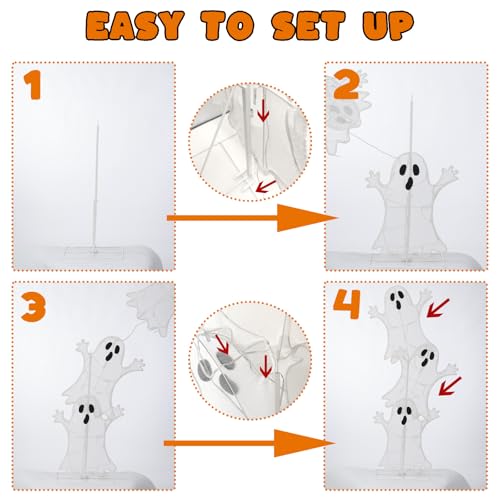 Ghost Halloween Lighted Decoration - 3 Stacked Ghosts with Warm White Lights - Indoor Outdoor Yard Porch - Variation of Ghost