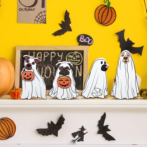 Halloween Ghost Dog Wooden Decoration Set for Tiered Tray Table Sign