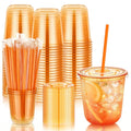 Orange Plastic Party Cups with Lids and Straws - 12oz, 50 Pack, Variation: Orange / 12oz-50pcs