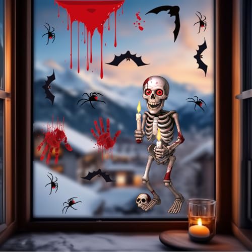 Gkeleton White Skeleton Halloween Window Clings - Double-Sided Skeleton Decals, 4 Sheets & 4 Giant Skeleton Stickers