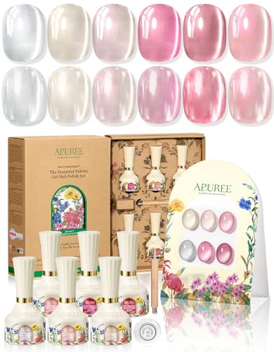 APUREE Multicolor Cat Eye Gel Nail Polish Set - Pink Glow, Long-Lasting & Vegan