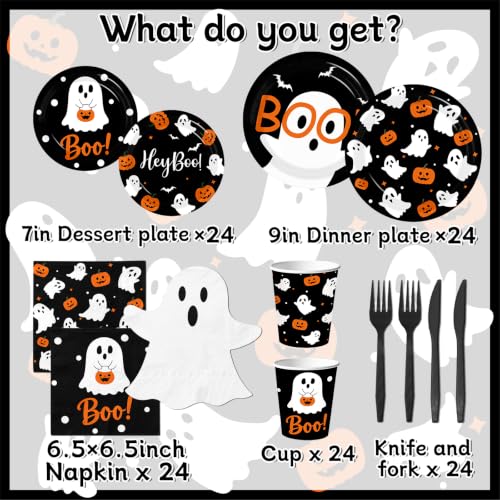 Halloween Party Supplies Kit for 24 Guests with Ghost and Pumpkin Decor