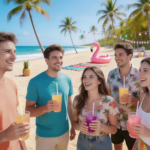 Reusable Striped Drink Straws Set - 50 Colorful BPA-Free Party Accessories