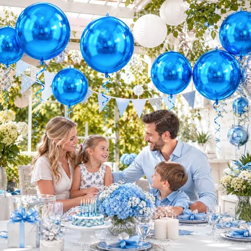 10Pcs Blue Round Foil Balloons 15, 18, 22 Inch for Party Decorations - Reusable