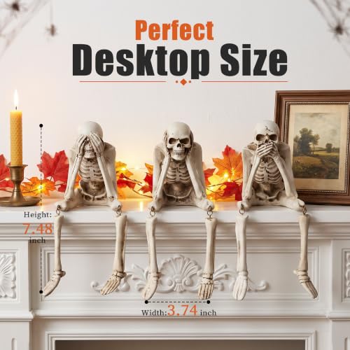 Speak No Evil Skeleton Figurine - Halloween Indoor Decor, Gothic Statue, Giftable Skeleton Collection - Variation: Speak No Evil