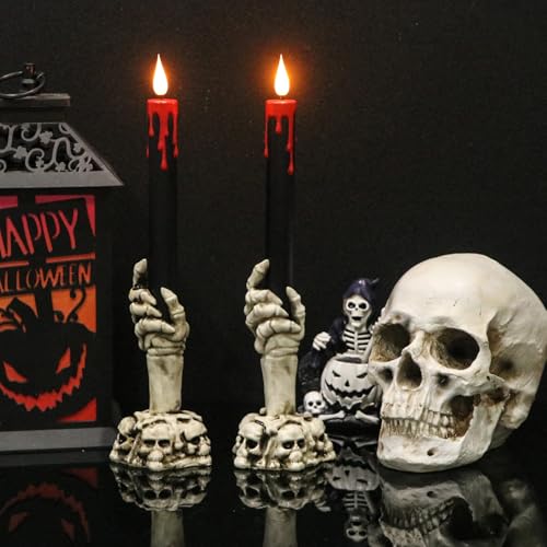 Halloween Black Bleeding Flameless Taper Candles with Skull Hand - E-Skull Hand Variation