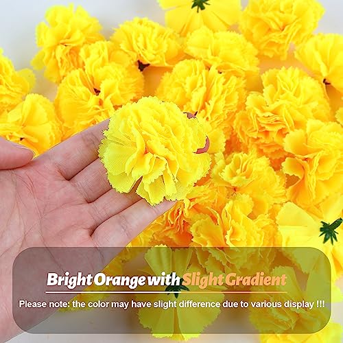 Yellow Artificial Marigold Flowers Bulk 50 Pcs for Day of the Dead Decorations - Faux Silk Floral Stems