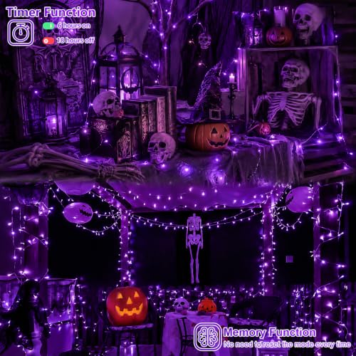 Purple Battery Operated String Lights 33ft 100 LED Waterproof 8 Modes with Remote – 2 Pack