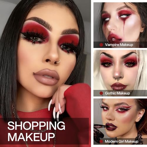 Dark Red Matte Eyeshadow Palette with Applicator - Gothic Vampire Look, Long-Lasting & Waterproof - Variation 11