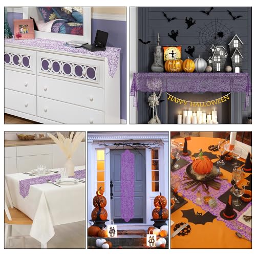 Purple Lace Spiderweb Table Runner 12x72 Inch Halloween Decor - 1 Pc