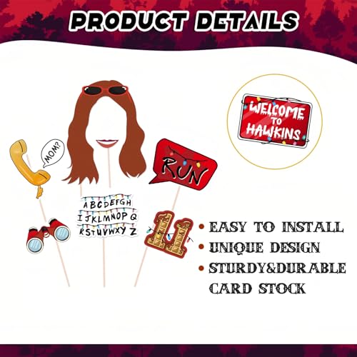 34pcs Halloween Party Photo Booth Props Set - Red & Black Decorations