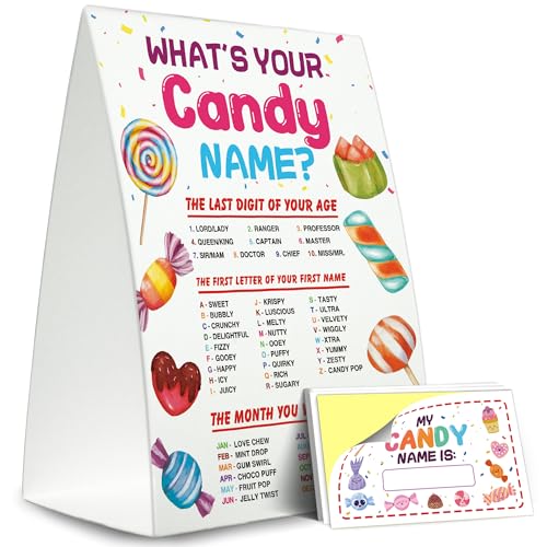 Candy Name Game Sign Set with Stickers - Birthday Party Decor, Variation: Candy