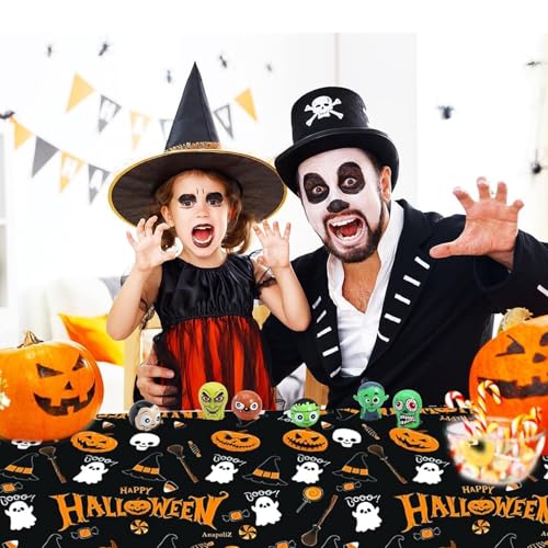 Halloween Plastic Tablecloth 3 Pack - Orange Pumpkin & Skeleton Party Decorations