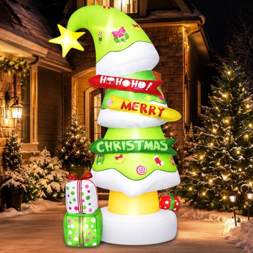 6 Ft Outdoor Inflatable Christmas Tree with LED Lights - Merry Christmas Tree Variation