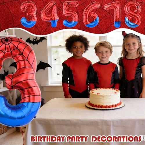 40 Inch Spider Theme Number 3 Balloon - Red & Blue Web Foil Party Decoration