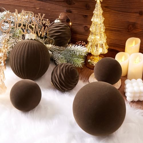 CristBest Large Velvet Christmas Ornaments - Brown 4-Inch Set of 4